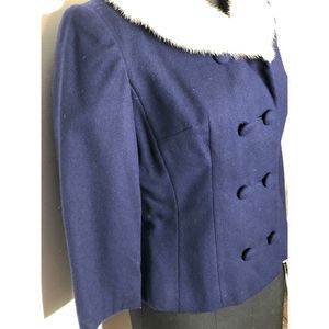 Navy Wool Jacket Mink Collar 1950s 1960s